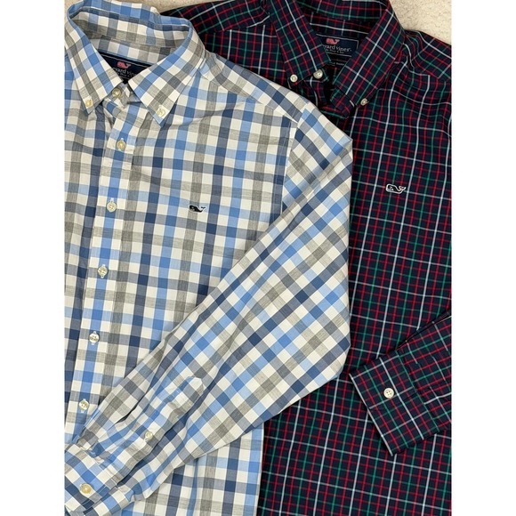 Vineyard Vines Other - Lot of 2 Vineyard Vines Mens Medium Slim Fit Whale Shirts Plaid Gingham Blue Red